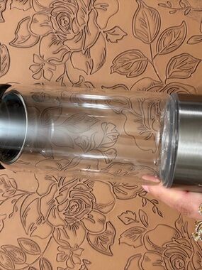 Clear Glass Infuser Water Bottle with Stainless Base - Tan Accents